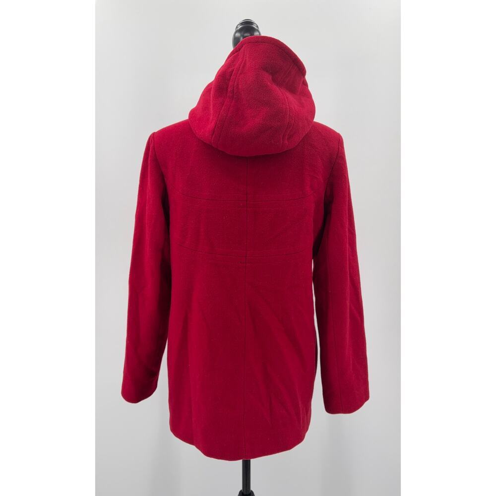 B1 Anne Klein Wool Blend Peacoat Red Hooded Womens Medium Double Breasted‎ - Picture 3 of 6